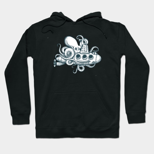 Giant octopus plays with a submarine Hoodie by devaleta